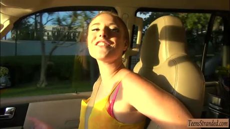 Big jugs amateur stranded teen Sam Summers fucked in the car