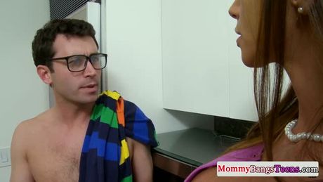 Latina stepmom teaches stepteen sucking cock