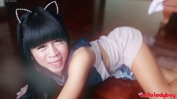 Skinny Young Thai Ladyboy with Very Hairy Cock and Ears Cat Fucked by an Old Man …2