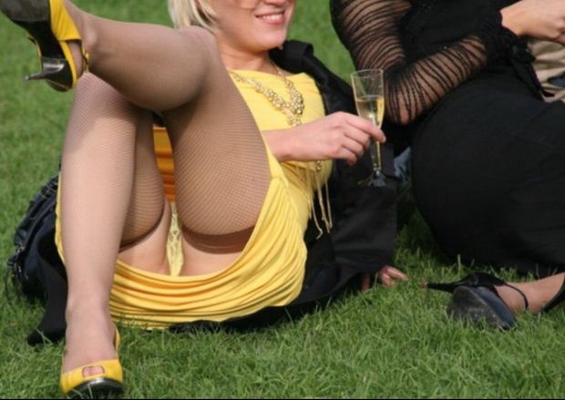 She did not know she was showing off her panties in her yellow dress