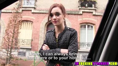 Brunette and french amateur Lea Guerlin gets spotted by stranger and invites her to take a ride.