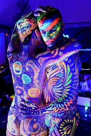 Spaceman: Models decorated with constellations and abstract swirls in the World UV award competition.