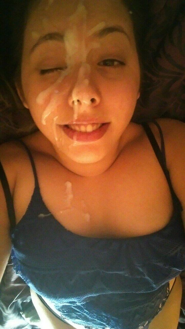 Cum on brunette's face