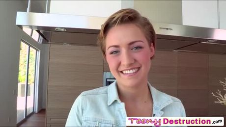 Hard up teen Bailey masturbated in front of dude and grabs dudes cock.