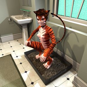 Furry Catgirl Using the Litterbox by demontroll