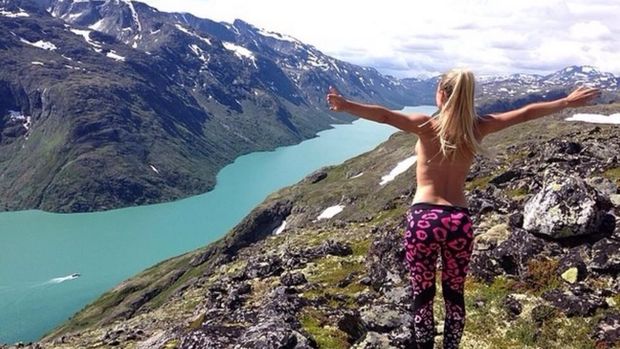 Norwegian teen shows off her breasts for the whole world to see