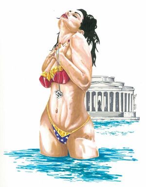 Sexy Wonder Woman toon - Bathing with Superman medal