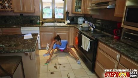 Peeping tom fucks her hot latina maid and her stepmom