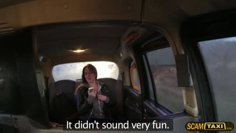 Hot brunette girlfriend jumps on the taxi having a fight with her boyfriend. She chats the driver that leads them to have sex for revenge.