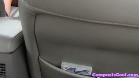 Teen coed sucking cock on backseat