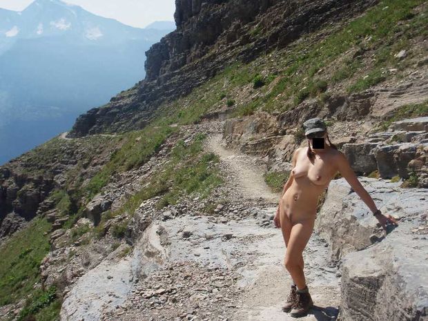Angel hiking naked.