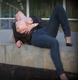 Topless chick nearby the highway