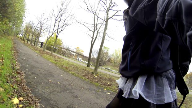 Tranny spotted in Halloween sexy costume walk in park