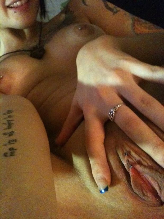 Pierced pussy and tats selfie