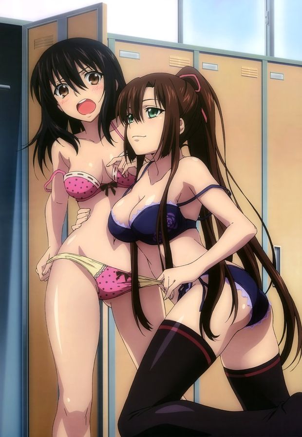 nyantype strike the blood kadokawa kadokawa shoten nyantype #53 2014-04 himeragi yukina kirasaka sayaka furuya kedama high resolution very high resolution official art scan 2girls ass black hair black legwear blush bra breasts brown eyes brown hair cleava