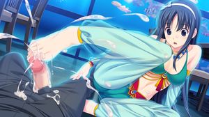 tropical vacation twinkle soft fukami nagisa koutaro high resolution censored game cg 16:9 aspect ratio mosaic censoring 1boy 1girl ashikoki barefoot black hair ejaculation feet long hair open mouth penis semen semen on lower body toes