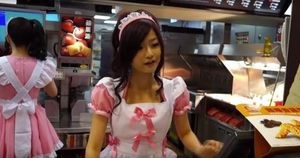 The beautiful employee has worked at McDonald’s for five years and is often seen dressed up in costumes or a black skirt and heels.