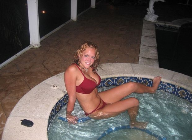 Young brown eyed natural big titted Blonde enjoying time with me late in the Pool