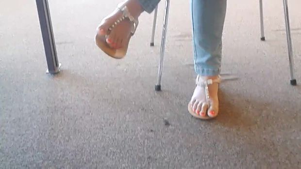 Candid Asian Teen Library Feet in Sandals 3