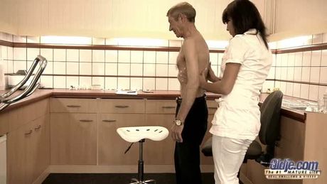 Poor sick Oldje gets the best sex therapy from sexy young brunette!