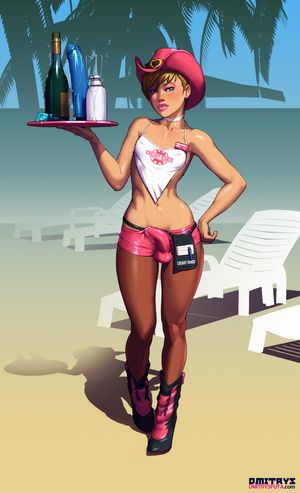 alcohol androgynous aryan ass balls beach big_ass blonde_hair blue_eyes blush boots breasts bulge champagne choker clothes condom condom_packet_strip courtney_(dmitrys) cowboy_boots cowboy_hat crossdressing dildo dmitrys erection eyeshadow femboy girly gl