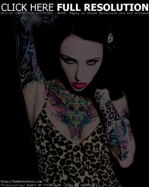 Brunette tattoo babe ugly girl but nice tattoos on her chest and hands