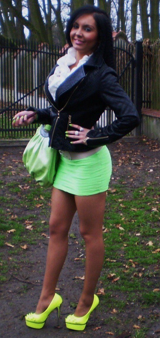 Brunette bimbo on her way to work