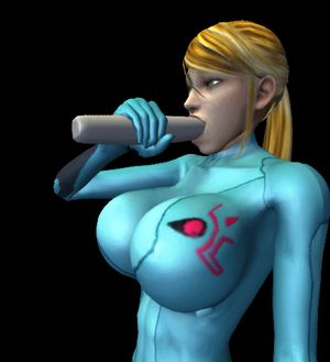 3d animated blonde_hair fellatio female human lipstick lowres metroid samus_aran zero_suit