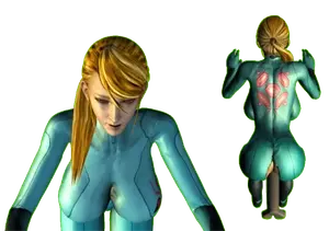 3d anal animated ass ass_cutout bent_over blonde_hair bodysuit bouncing_breasts breasts female female_only from_behind gif green_eyes hanging_breasts human large_breasts long_hair metroid nintendo ponytail samus_aran skin_tight solo torn_clothes zero_suit