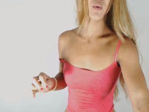 Blonde Tranny Jerks her Huge Cock