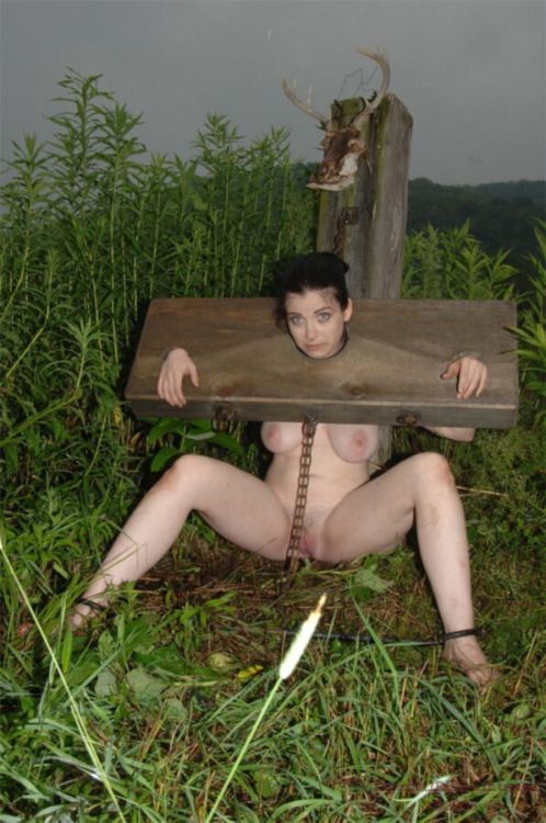 Chained and in a yoke. via /r/Bondage