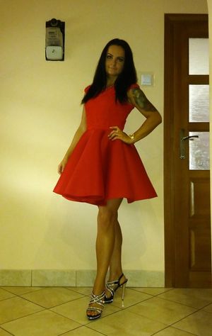 Hot tanned brunette bimbo before going out for a party