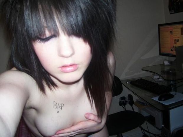 Emo teen suck on camera
