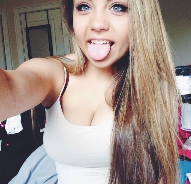 Big soft tits, tongue out