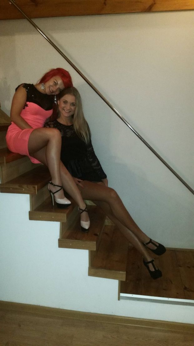 Sexy party chicks wearing hot outfits and shiny nylons