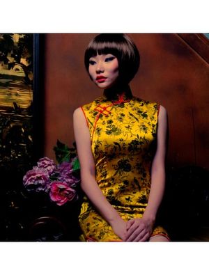 Sexy Sleeveless Gold cheongsam gown dresses