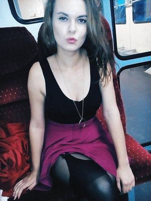 Slutty hottie duck face in the train
