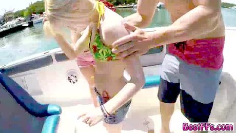 Watch how these Teens light the party in the boat up when they all get kinky and horny watching at the guys.