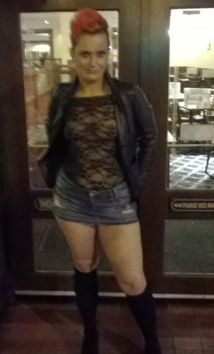 Outdoors flashing in see thru blouse