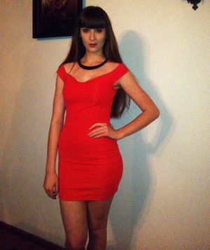 Nice brunette in tight mini red dress