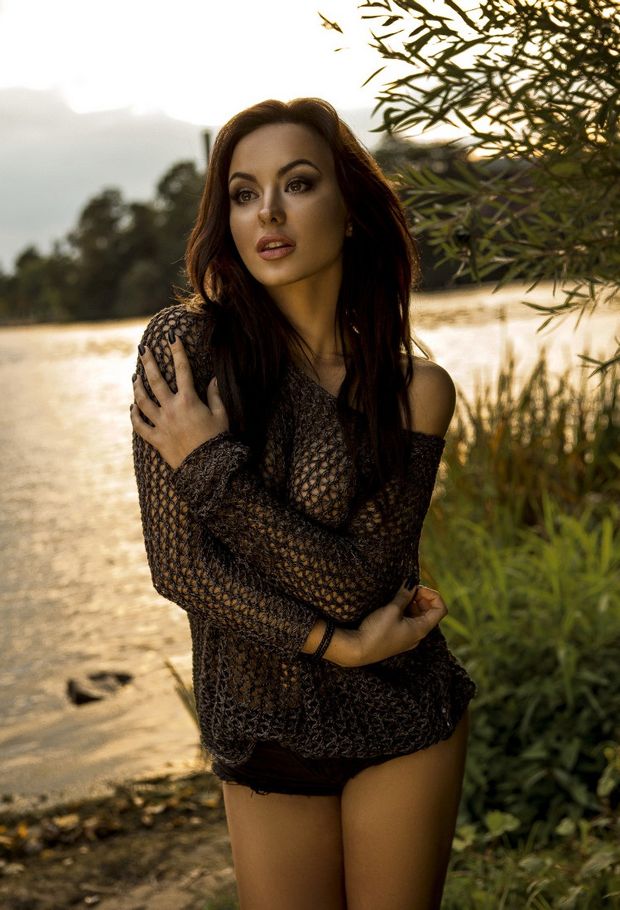 At the river side in see thru blouse