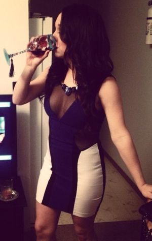 Tight dress revealing cleavage