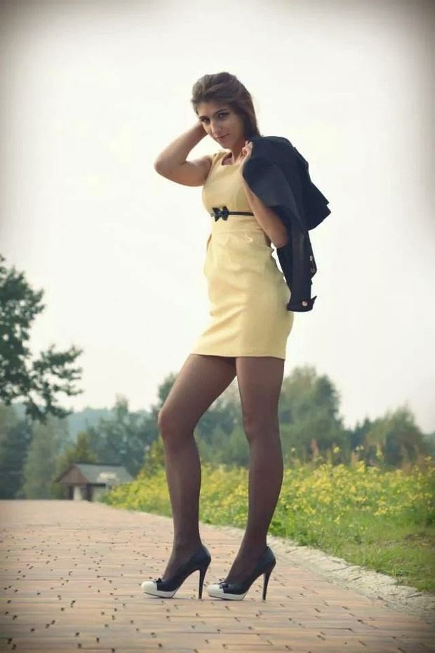 Hot brunette on the road