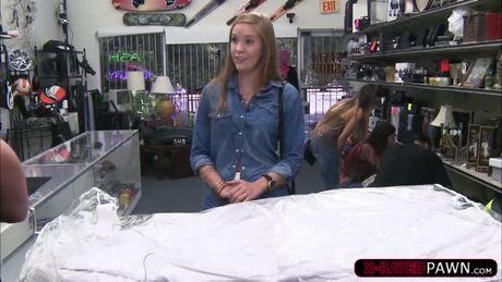 Amateur blonde bride walks in to sell her wedding dress gets fucked