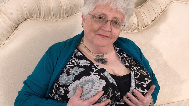 Big breasted British granny masterbates