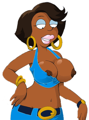 Dark color pink lips black hair with bigtits hanging out