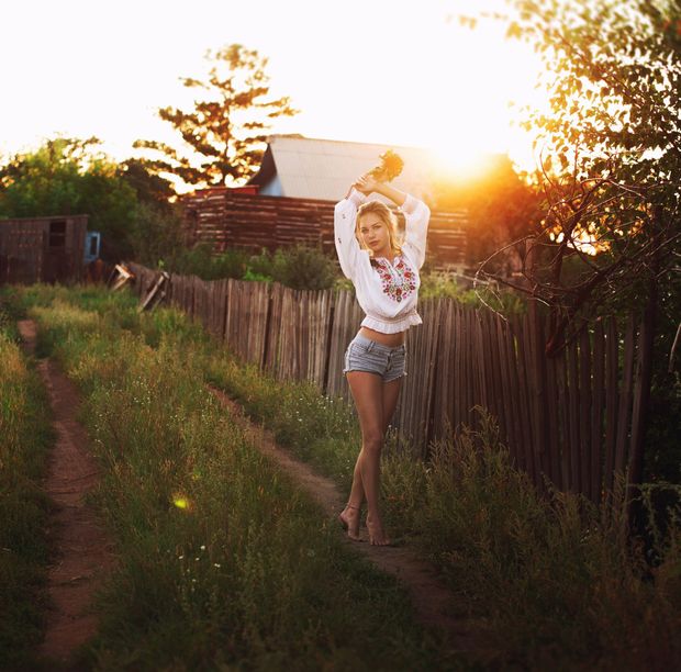 Barefoot village girl
