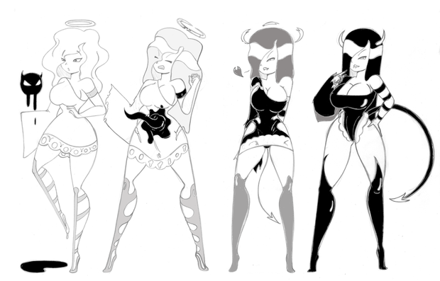 angel_girl chompompcharly cleavage corruption demon_girl evil_smile femsub happy_trance horns large_breasts leotard long_hair original possession sequence smile succubus tail thighhighs transformation western
