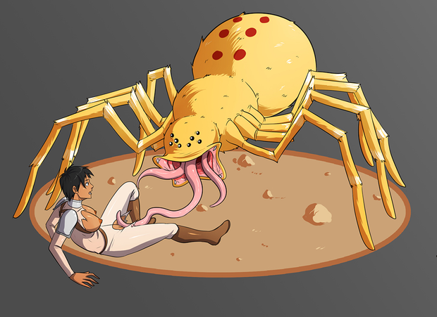 ada_carli black_hair crotch_rub dark_skin faux_drider large_breasts oo_sebastian_oo original short_hair spider tentacles torn_clothes