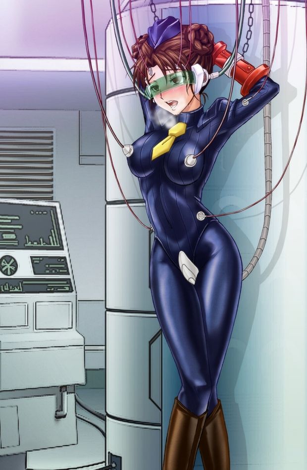 alternate_costume brown_hair cables chun-li corruption dazed empty_eyes femsub hair_bun_covers hair_buns large_breasts macxe short_hair street_fighter tech_control vibrator